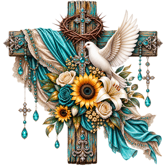 Rustic Cross, Dove & Sunflower 4x4