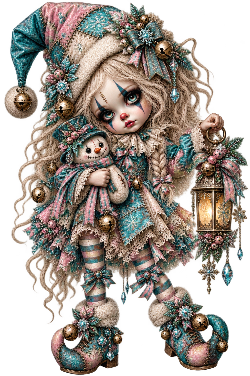 Teal & Pink Christmas Doll UV DTF Transfer