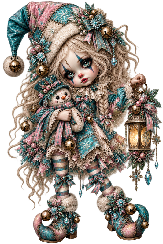 Teal & Pink Christmas Doll UV DTF Transfer