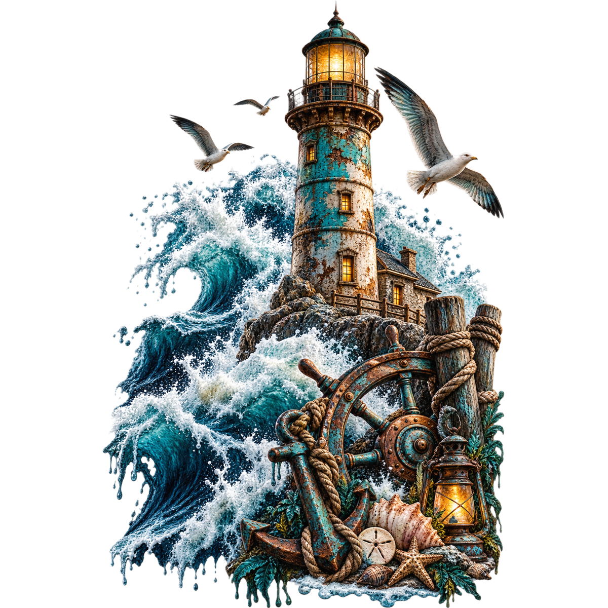 Coastal Lighthouse & Nautical Waves 4x4