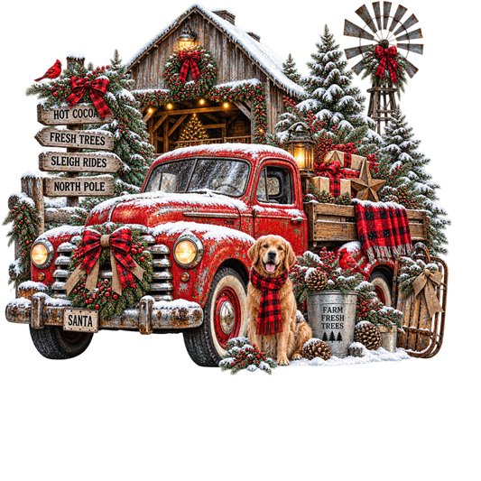 Christmas Vintage Red Truck 4x4