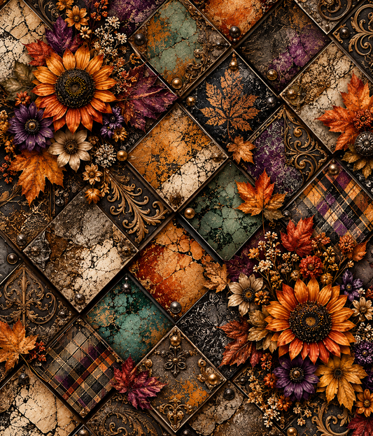 Vintage Autumn Floral Geometric Seamless Wallpaper
