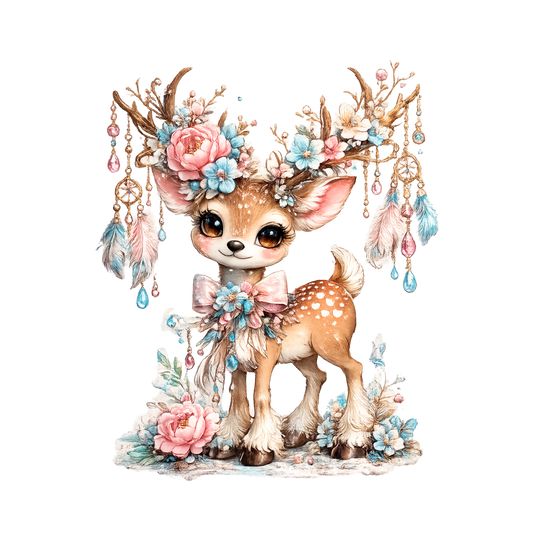 Whimsical Floral Fawn 4x4 UVDTF