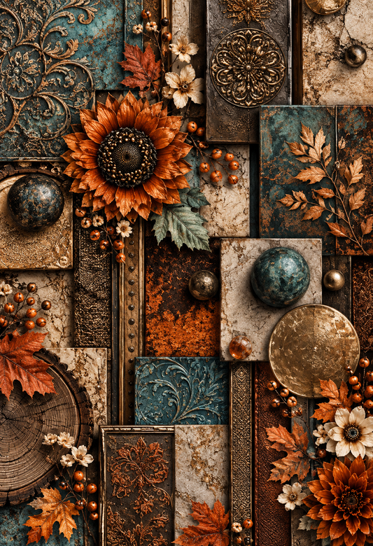 Rustic Autumn Sunflower & Vintage Metal Seamless Wallpaper