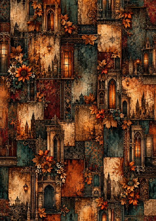 Gothic Autumn Cathedral Seamless Wallpaper