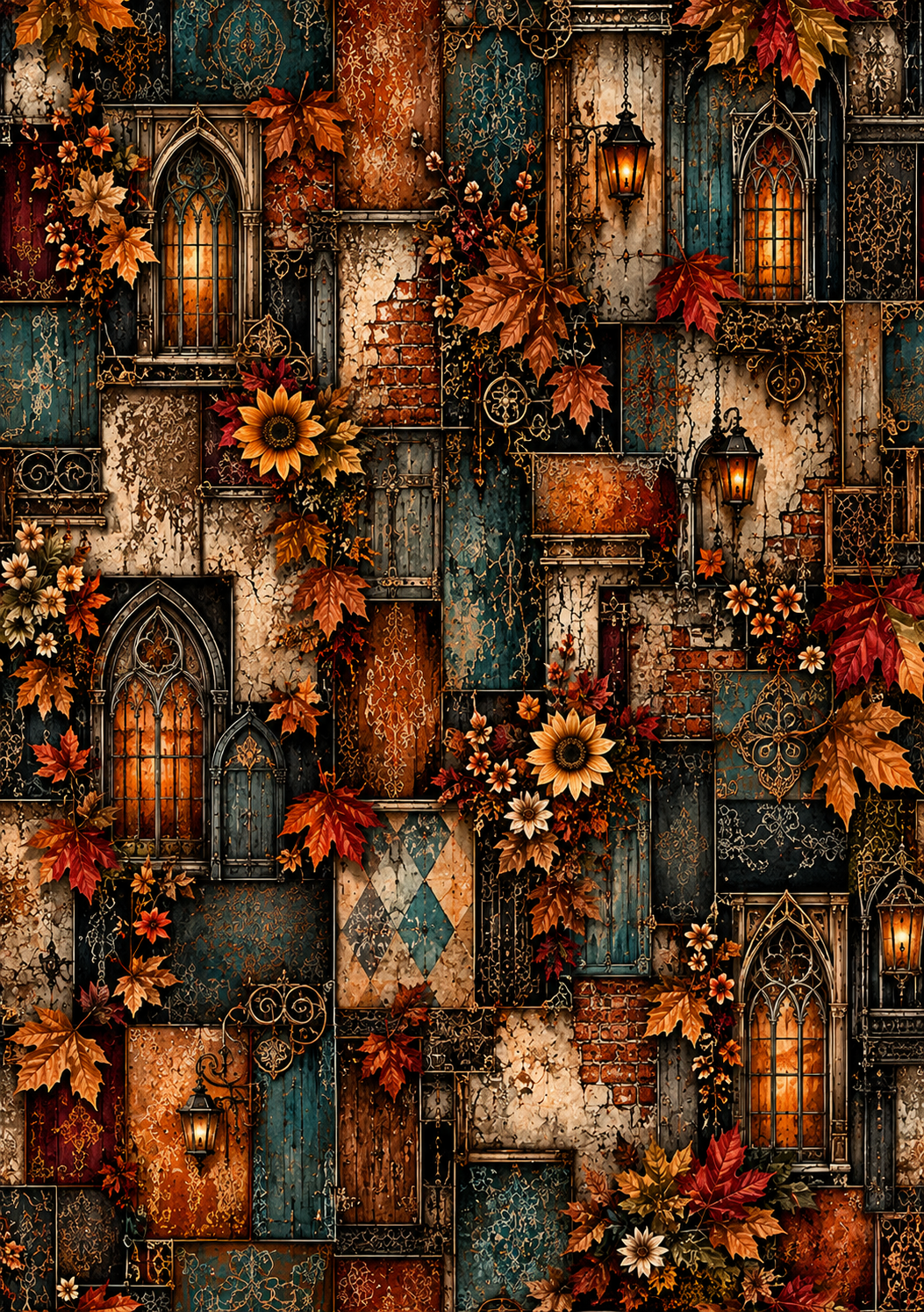Gothic Autumn Cathedral Seamless Wallpaper 3