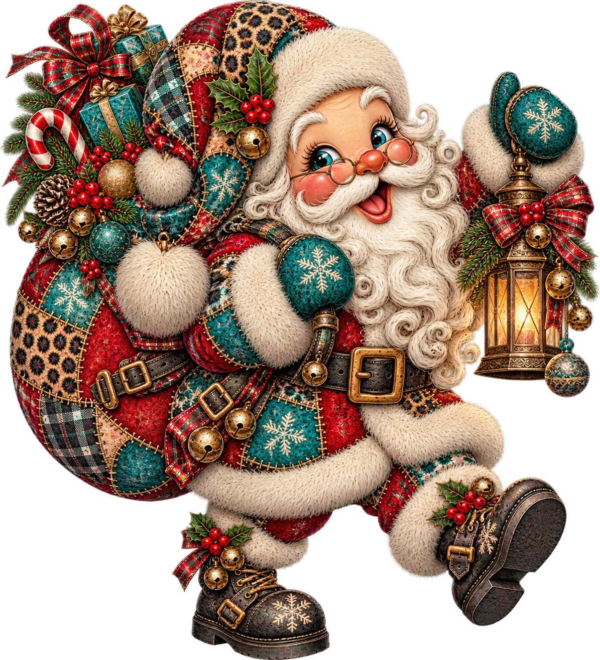 Patchwork Santa UV DTF Transfer