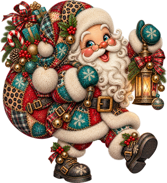 Patchwork Santa UV DTF Transfer