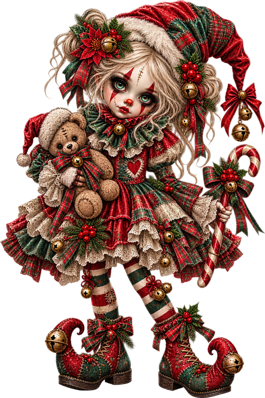 Christmas Girl with Teddy Bear UV DTF Transfer