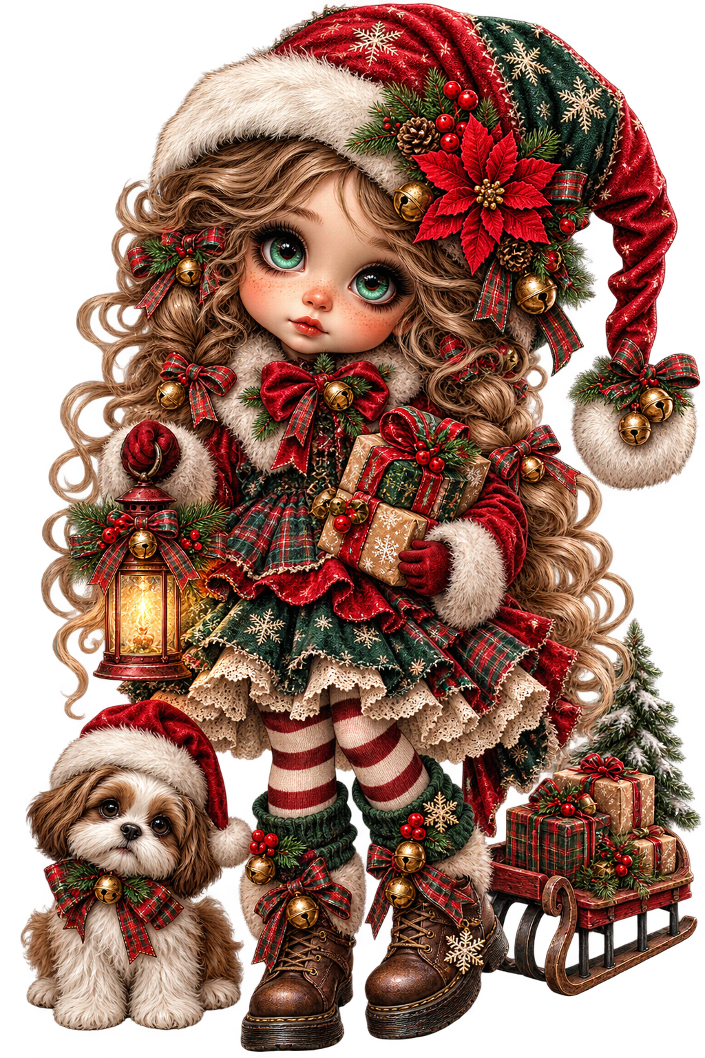 Christmas Girl & Puppy UV DTF Transfer