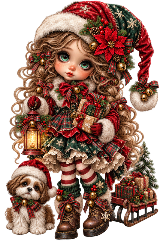 Christmas Girl & Puppy UV DTF Transfer