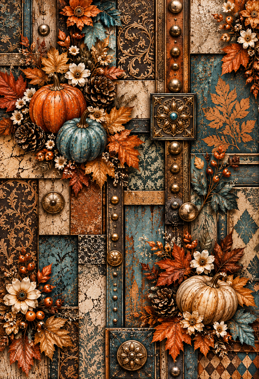 Rustic Autumn Pumpkins & Foliage Seamless Wallpaper