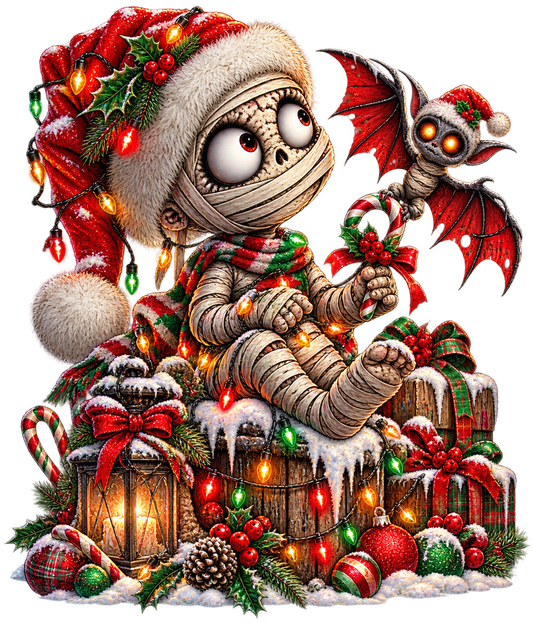 Christmas Mummy & Bat UV DTF Transfer
