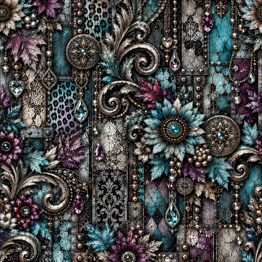 Gothic Teal & Plum Floral Seamless Wallpaper