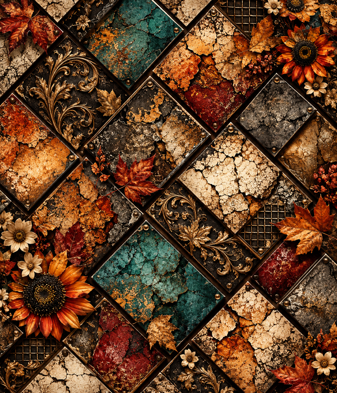 Rustic Autumn Geometric Floral Seamless Wallpaper