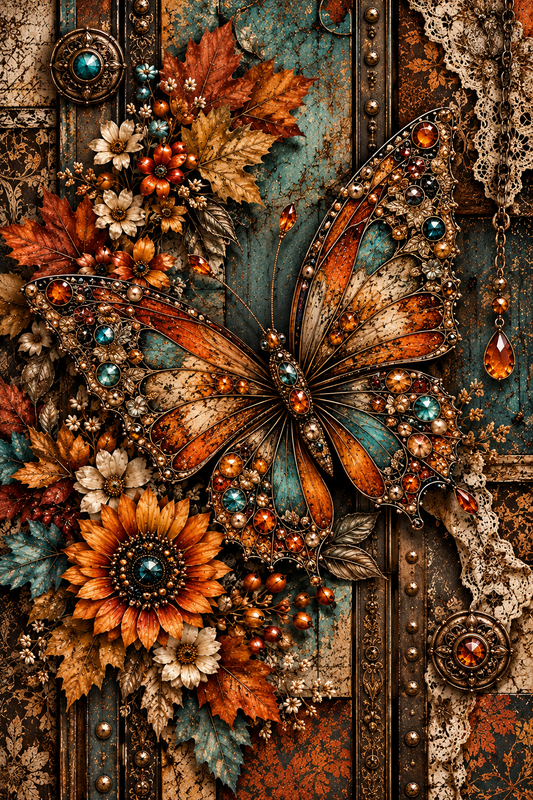 Rustic Autumn Butterfly & Sunflower Seamless Wallpaper