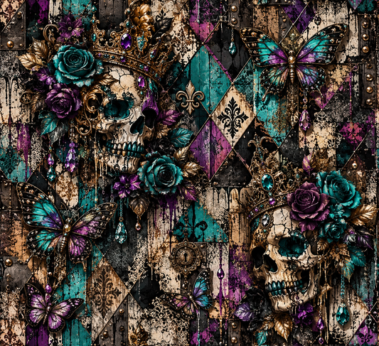 Gothic Skull & Butterfly Seamless Wallpaper